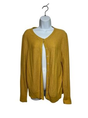 Mustard Yellow Lightweight Button Cardigan Sweater Size Medium Spring Open Knit